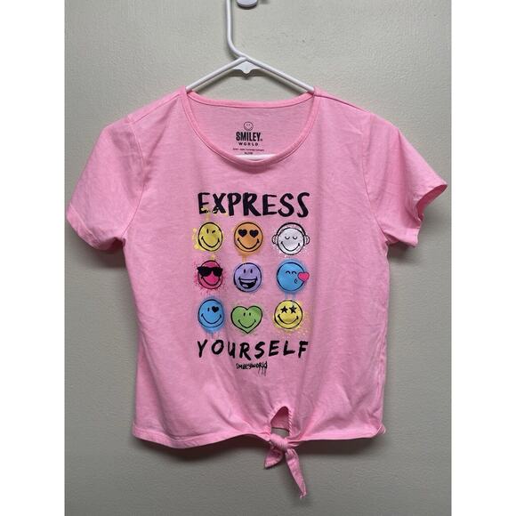 Girls Smiley World Pink Tie-Dye Twist front Shirt Short Sleeve Size XL(16) Faces - Picture 1 of 7